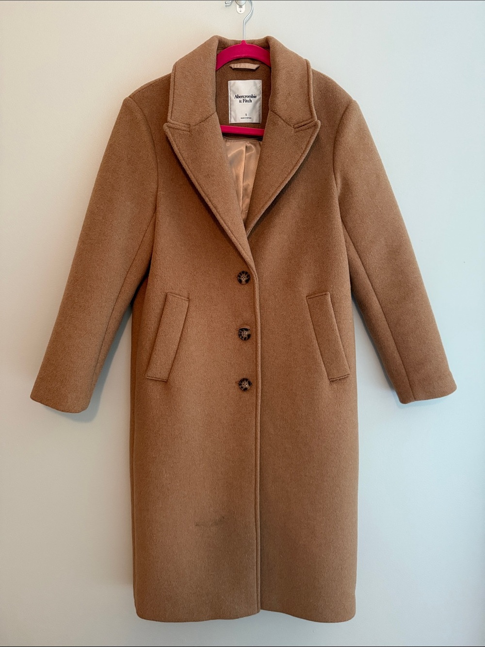 Abercrombie & Fitch Camel Single-Breasted Wool-Blend Long Coat